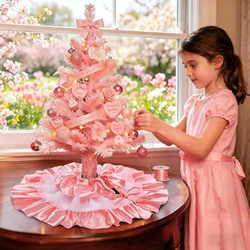 24 Inch Pink Pastel Tulle Tree Skirt, Small Ruffle Fall Tree Skirt for Tabletop Mini Trees, Cute Autumn Thanksgiving Party Decor, Pink Pumpkin Theme, Gift for Daughter, Granddaughter by yuboohomedecorations