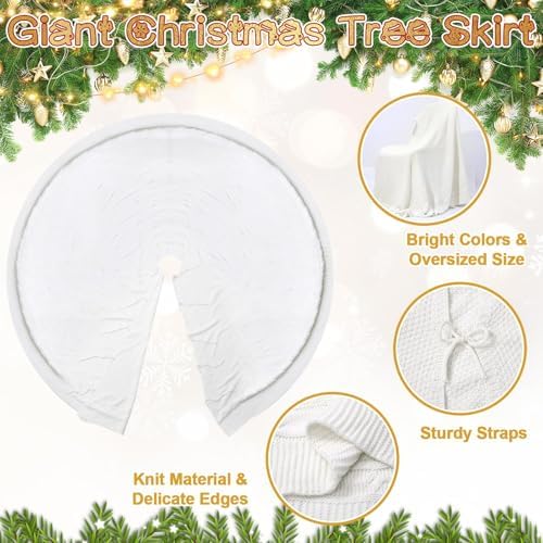84 Inch Christmas Knitted Tree Skirt Giant White Chunky Xmas Tree Skirt Extra Large Cable Knit Thick Rustic Farmhouse Xmas Ornaments for Home Merry Christmas Holiday Winter Party Decoration - Image 3