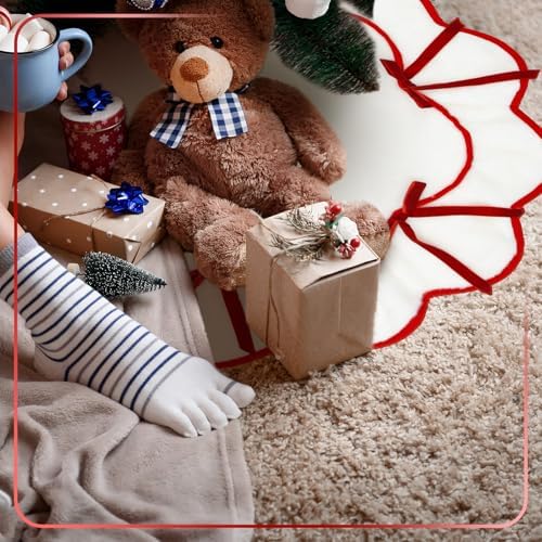 Soulchen Red Velvet Bow Christmas Tree Skirt Furry Plush 36 Inch - Image 6