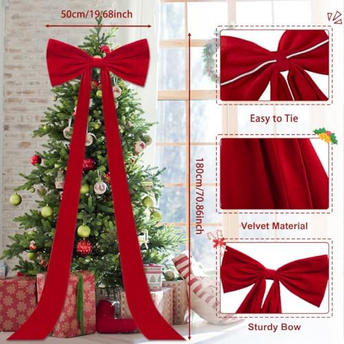 Extra Large Velvet Bows Christmas Tree Topper 20 x 74 Inch Big Bows with Long Streamers lazos para arbol de Navidad for Room Backdrop Wall Home Xmas Holiday Porch Decor, Brown - Image 2