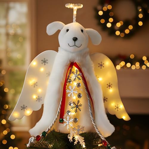 iHeartDogs Christmas Dog Angel Tree Topper with LED Halo by iHeartDogs