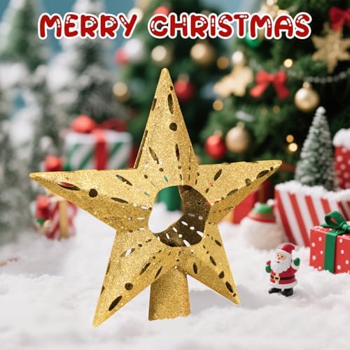 Gold Christmas Tree Topper Star, 12 Inch Glitter Tree Top Decoration, Sparkling Star Ornament for Christmas Tree, Durable ABS Plastic Holiday Decor Accessory, Xmas Tree Topper for Home and Party - Image 2