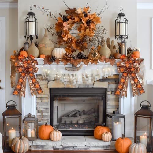 2 Pack Large Fall Wreath Bow 20x11 Inch, Wired Thanksgiving Tree Topper Bow - Image 5