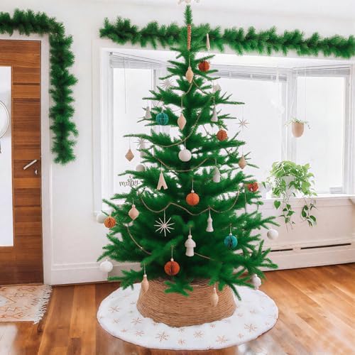 Christmas Tree Skirt 48 Inches Faux Fur Christmas Tree Skirt White with Gold Sequin Snowflakes Large Xmas Tree Skirt Christmas Tree Base Cover Party Decorations Ornaments - Image 3
