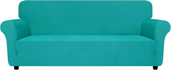 ZNSAYOTX Super Stretch Sofa Cover (72"-92"), New Striped Sofa Covers Fitted Slipcovers with Elastic Bottom, Dog Cat Pets Proof Spandex Washable Fabric Comfortable & Durable (Sofa, Peacock Teal)