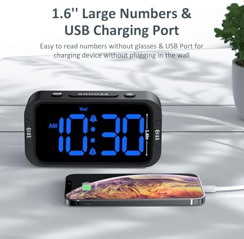Odokee Digital Dual Alarm Clock for Bedroom with 0-100% Dimmable Display | Easy to Set Alarm Clock with Weekday/Weekend Mode - Loud Alarm for Heavy Sleepers with 5 Sounds Adjustable Volume - Blue - Image 5