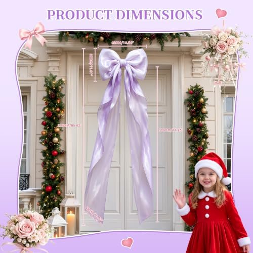 Big Satin Bow Coquette Room Decor, 16x79 Inch Large Christmas Bows for Birthday Decorations, Christmas Tree Topper, Girl Room Decor, Bachelorette, Wedding, Baby Shower, Front Door, Wreath (Purple) - Image 2