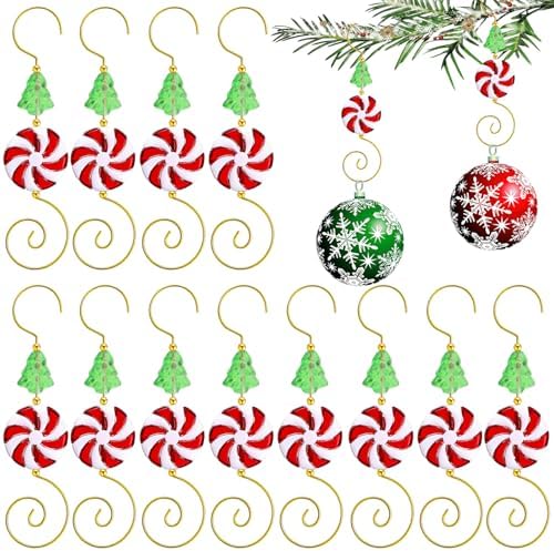 12 Pcs Christmas Ornament Hooks for Hanging Decorations, Candy Xmas Tree Bead Wire Hangers Tree Decorating Hangers Decor for Christmas Party Decoration (Red) by BASEMMAHER