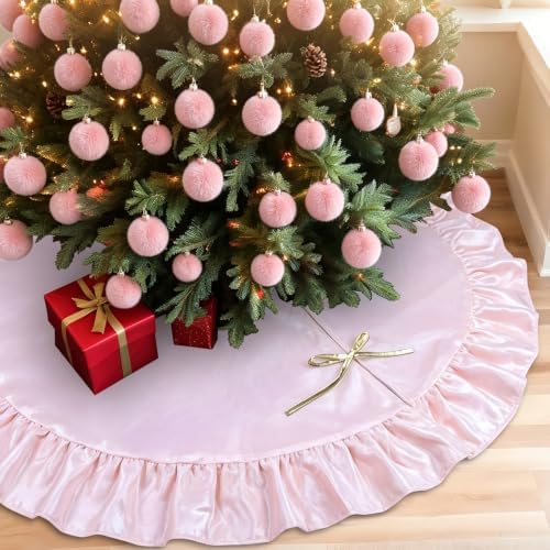 48 Inches Velvet Halloween Tree Skirt Decorations Pink Luxury Xmas Fur Plush Skirts for Halloween Merry Christmas Party Rustic Vintage Holiday Home Winter by QIJISTORM