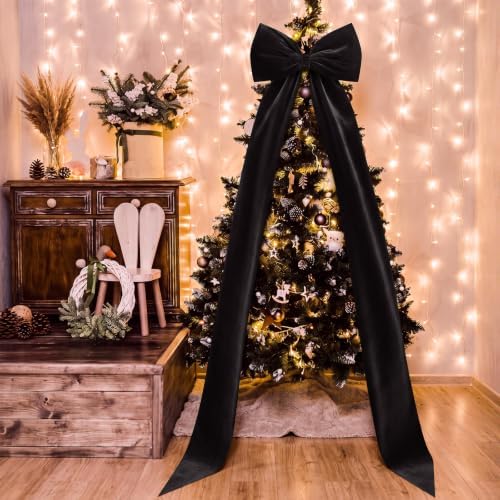Knitgrip Extra Large Velvet Christmas Tree Topper Bow, Black, 118 Inch - Image 6
