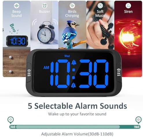 Odokee Digital Dual Alarm Clock for Bedroom with 0-100% Dimmable Display | Easy to Set Alarm Clock with Weekday/Weekend Mode - Loud Alarm for Heavy Sleepers with 5 Sounds Adjustable Volume - Blue - Image 4