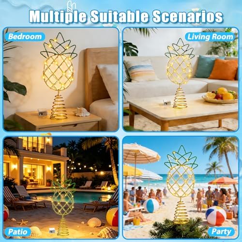 12" Gold Shiny Pineapple Summer Tree Topper with LED Lights - Image 6