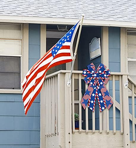 Large Patriotic Wreath Bow Veterans Day Bows for Wreath America Flag Star Bow for Patriotic 4th of July Decor Front Door Labor Day Tree Topper Decor Indoor Outdoor Ornament Supplies - Image 5
