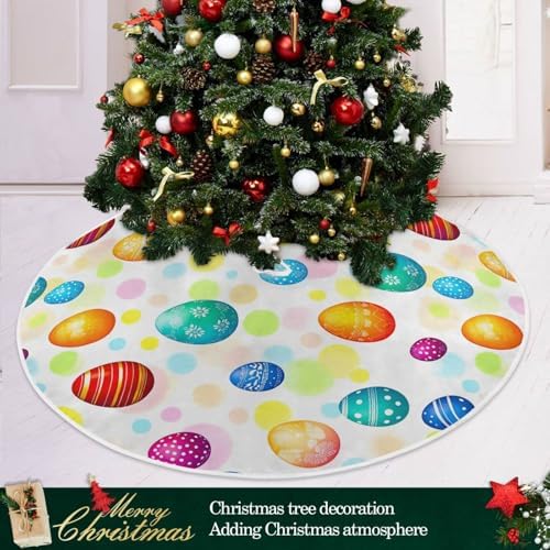 Colorful Easter Eggs Tree Skirt 36" Spring Floral Egg Art Christmas Tree Skirts Happy Easter Day Xmas Mat for Holiday Festival Party Decor - Image 6