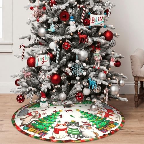 Christmas Cat Traditional Christmas Tree Skirt Holiday Party Xmas Tree Skirt Mat Christmas Ornaments Decoration 36 Inch - Image 4