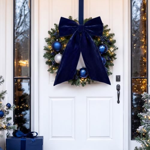 HunnmingRe Large Navy Blue Velvet Bow Christmas Tree Topper 30 Inches - Image 6