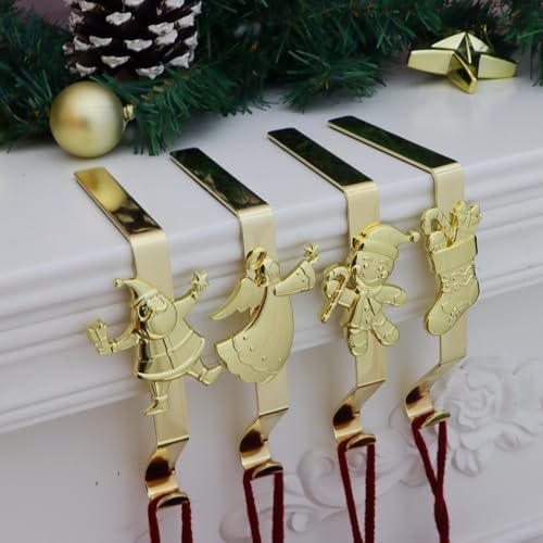 Christmas Stockings hooks, Gold Christmas Stockings holder for Mantle Set of 4, Reusable Christmas Stocking Hooks, No-Damage Xmas Hanger for Fireplace Stand Christmas Decoration Ornaments Hanging - Image 4