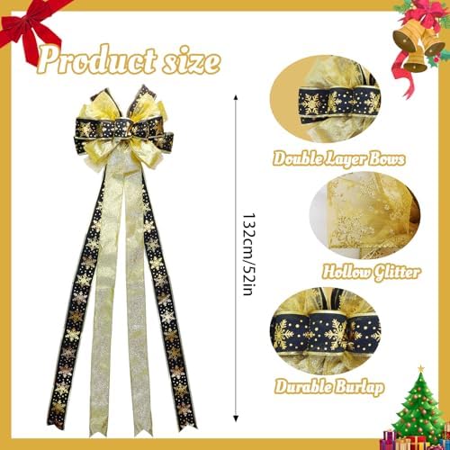 Large Christmas Tree Topper Bow 52x13 Inch, Pre-Tied Wired Wreath Ribbon - Image 3