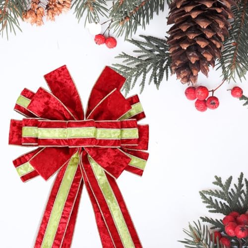 Christmas Tree Topper Wreath Bow Large Green Christmas Bow Tree Topper 52"x13" Red and Green Ice Flower Velvet Gift Bows for Xmas Holiday Home Wedding Thanksgiving Indoor/Outdoor Decoration - Image 3
