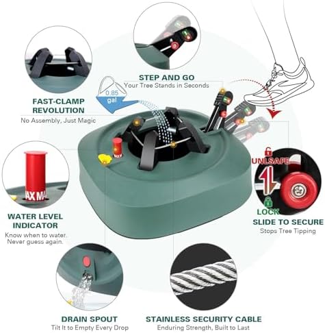 HarcoHome Christmas Tree Stand for Live Trees 4-7.5ft - Setup-Free Tree Base with Water Reservoir, Fast Clamp & Foot Pedal for Real Trees, Green - Image 3