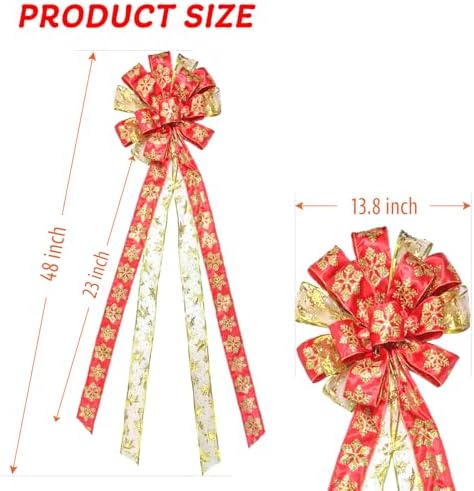 Decorations Christmas Tree Topper, Large Glittered Snow Flakes Decor Bow with Glitter Satin Streamer Christmas Ornament for Your Christmas Indoor Party Holiday Decoration & Gift, 48x13.8 Inch - Image 3