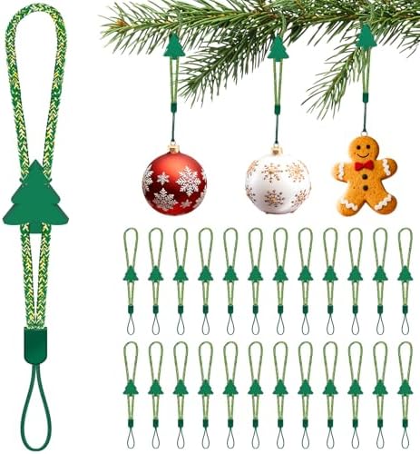 24 Pack Christmas Ornament Hooks, Adjustable No Slip Strings, Green-Gold by ANGAR