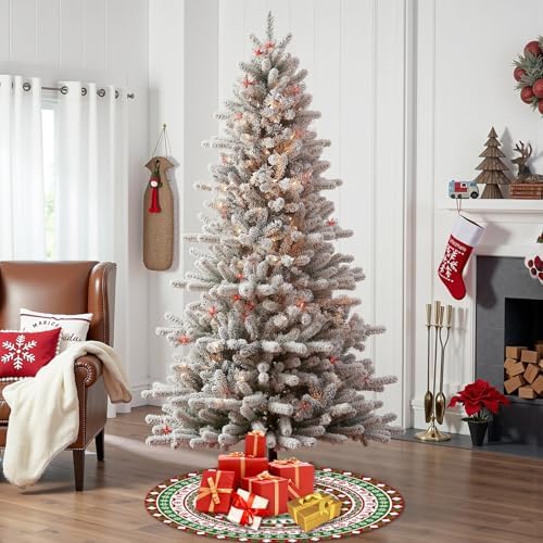 Christmas Decorations Tree Skirt 36 Inch Snowflake Reindeer Red White and Green Xmas Trees Skirts Mat Winter Holiday Party Ornament Indoor Outdoor Rustic Farmhouse Decoration - Image 4