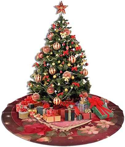 Christmas Tree Skirt, Beautiful Flowers Love Hearts Valentine's Day Xmas Large Tree Mat, New Year Festive Holiday Party Decorations 30" inches - Image 5