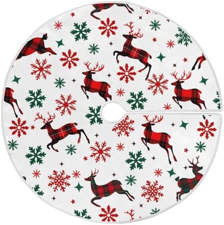 Red Elk Reindeer Snowflake Christmas Tree Skirt Large Xmas Tree Skirts Decorations 48 in Burlap Tree Mat Cover for 4 ft Trees Holiday Party by BOENLE-WELCOMEYOURCOMING