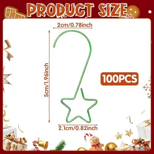 100Pcs Small Green Creative S Hook Christmas Holiday Ornaments, Xmas Party Ornament Hooks Decorations Supplies, Christmas Tree Decor for Hanging Suitable for Hanging Stockings - Image 2
