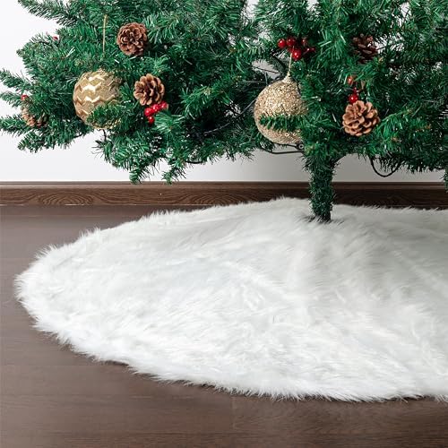 Mr. Pen Christmas Tree Skirt - 48 inches, Faux Fur, White - Image 5