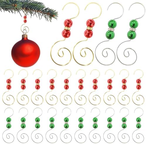 20 Pcs Ornament Hooks Metal Christmas Tree Red Green Ball Rhinestone S-Shaped Hangers Swirl Holiday Decorations by Unknown