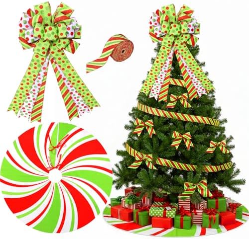 Zomiboo 31.5 Inch Christmas Tree Skirt Topper Bow Ribbon Set, Polka Dots by Zomiboo