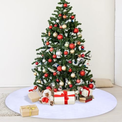 Christmas Tree Skirt 56 inch, White Plush Christmas Tree Skirt, for Family Christmas Decoration, Christmas Party Decoration(White???Large) - Image 5