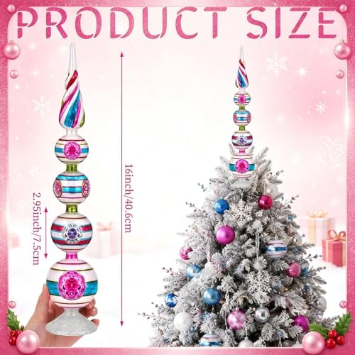 Roowest 16'' Bright Vintage Glass Christmas Trees Topper Retro Decor - Image 2