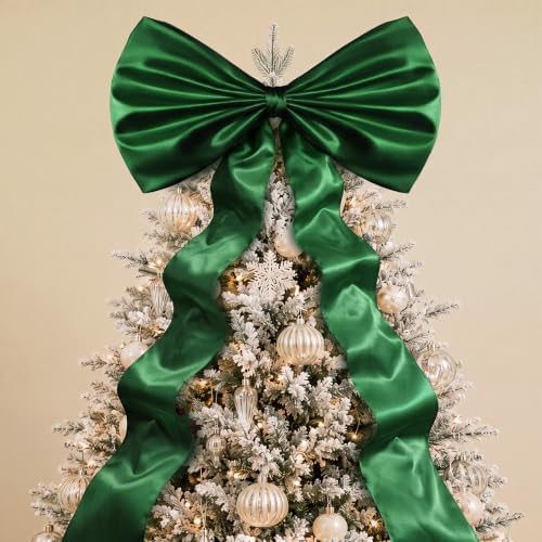 Daifunli 24 x 79 Inches Giant Satin Bow Christmas Tree Topper,Green by Huiinen
