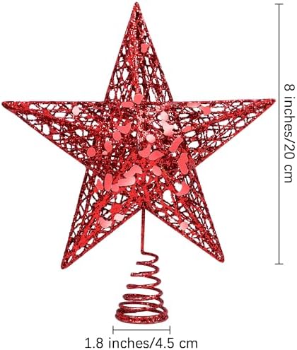URATOT Glittered Christmas Tree Topper Metal Christmas Treetop Hallow Wire Star Topper for Christmas Home Decoration (8 inches, Red) - Image 2