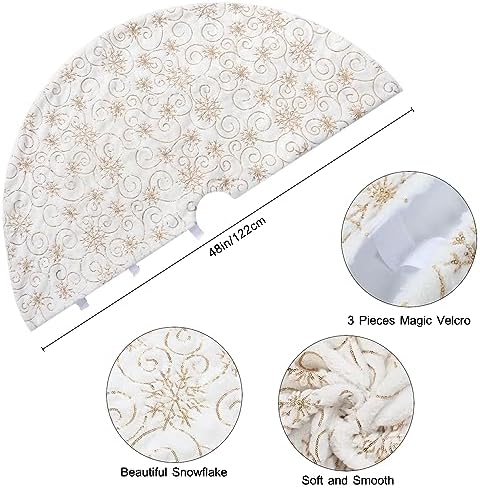 Dremisland Christmas Tree Skirt 48In White&Gold Tree Skirt with Snowflake - Image 3