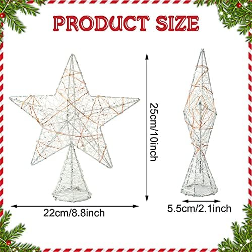 10 Inch Christmas Star Tree Topper Lighted Pentagram Tree Topper Xmas Tree Topper with Warm LED Lights for Christmas Tree Decorations(White) - Image 2