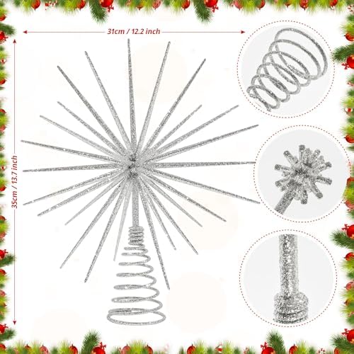 13.7 Inch Silver Christmas Tree Topper - 3D Burst Silver Tree Topper, Exploding Star Christmas Tree Decorations - Image 5