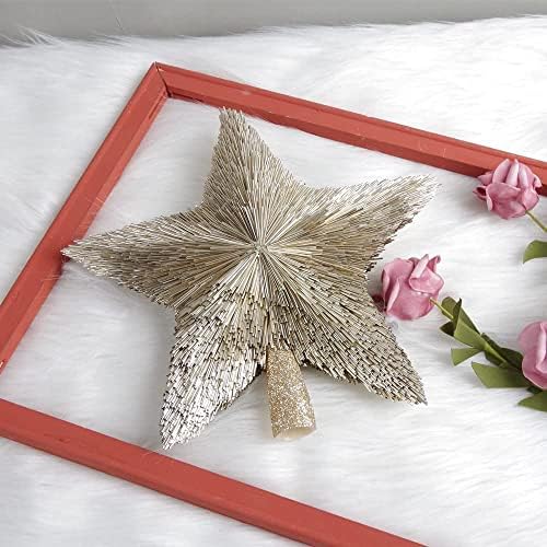 Elegant Christmas Star Tree Topper - Unique Champagne Gold Stars - Shatterproof Handmade Tree Top - Tinsel Decorations - Holiday Decor - Xmas Gift Christmas Ornaments - Toppers for Christmas Tree (8″) - Image 4