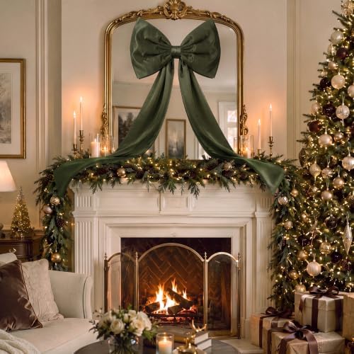 Daifunli 20 x 47 in Giant Satin Bow Christmas Tree Topper,Olive Green - Image 4
