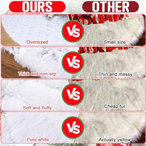 Libima 100 Inches Large Christmas Tree Skirt Faux Fur Xmas Tree Skirt White Plush Velvet with Silver Sequins Snowflakes for Xmas Decorations Merry Christmas Party Winter Home Holiday Ornaments - Image 4