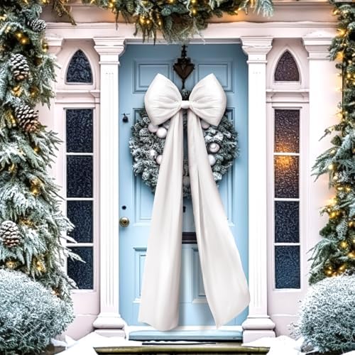 Daifunli 20 x 47 in Giant Satin Bow Christmas Tree Topper,White - Image 5