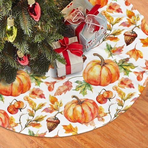 Christmas Tree Skirt, Fall Pumpkins Nuts Thanksgiving Xmas Large Tree Mat, New Year Festive Holiday Party Decorations 30" inches - Image 3