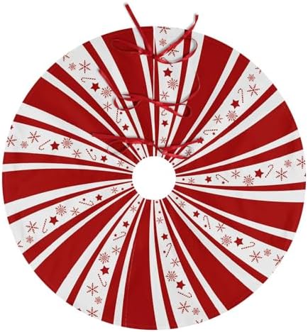 Red Swirl Candy Cane Christmas Tree Skirt 48 Inch Winter Holiday Xmas Tree Mat for New Year Festive Holiday Party Ornament Rustic Farmhouse Decoration by Wnoesat
