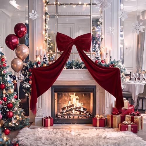 Knitgrip Extra Large Velvet Christmas Tree Topper Bow, Burgundy, 71 Inch - Image 5