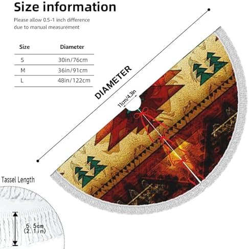 Christmas Tree Skirt 48" Inch Native American Indian Synthetic Xmas Tree Skirt Mat with White Tassel for Party Holiday, Tree Skirt Christmas Decorations - Image 5