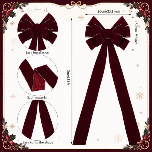 Norme 1 Pcs Burgundy Extra Large Christmas Tree Topper Bow Decor - Image 2