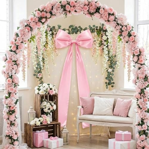 Daifunli 20 x 47 Inches Giant Satin Bow Christmas Tree Topper,Pink - Image 3